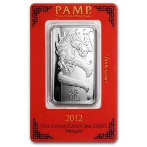 2012 PAMP Lunar Dragon 1oz Silver Bar