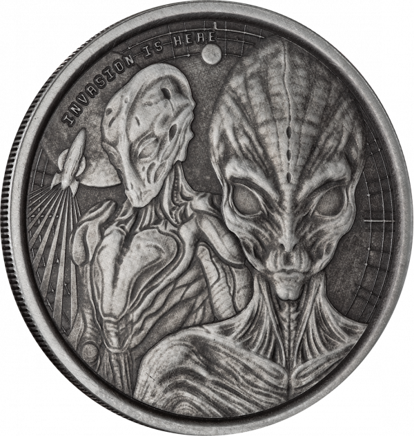 2023 Ghana Alien Invasion 1oz Silver Antique Coin