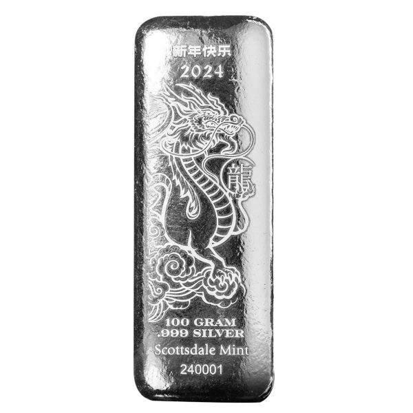 Scottsdale 2024 Year of the Dragon 100g Silver Bar